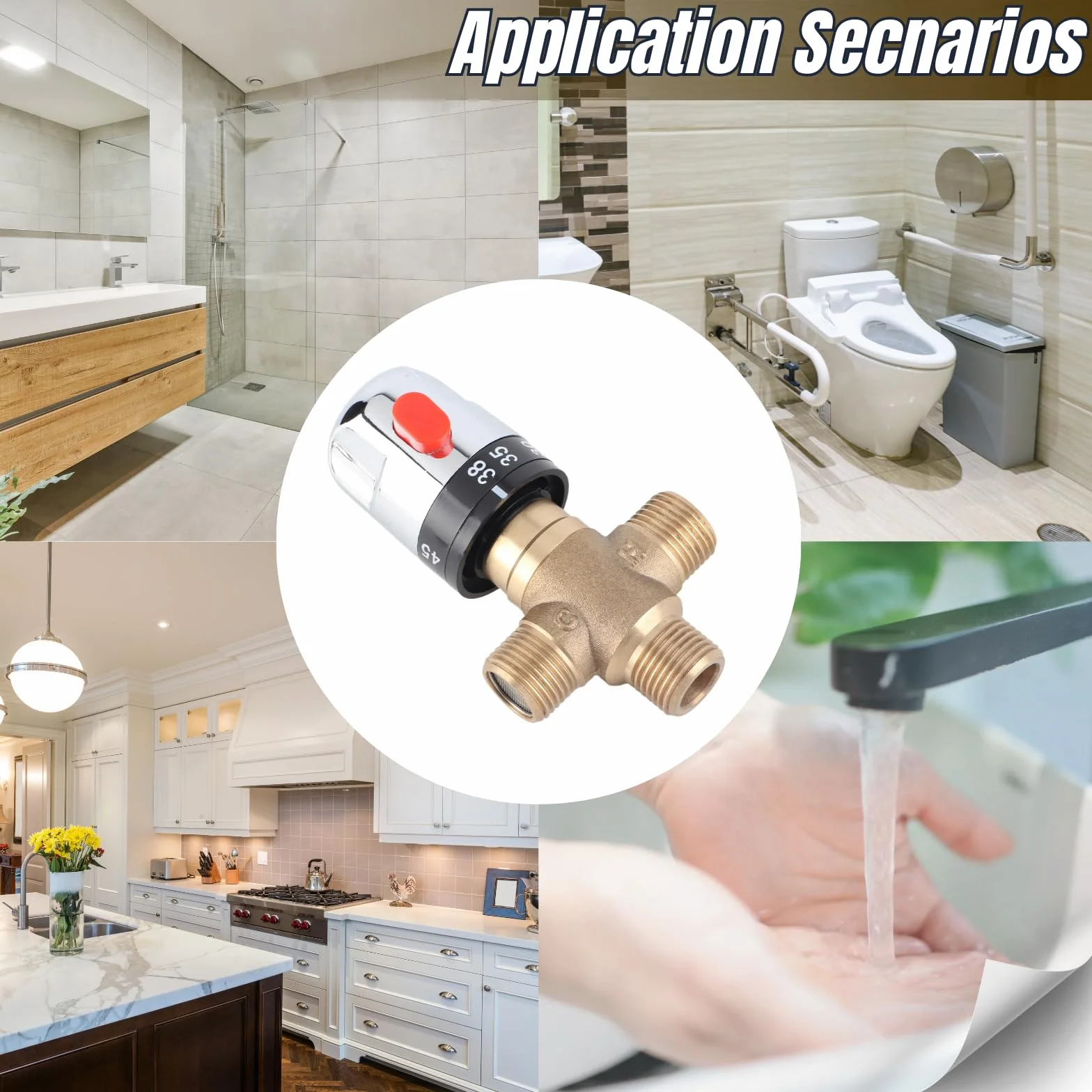Válvula Mezcladora Termostática Latón 15 mm 38°C Seguridad 42°C Grifo Lavabo