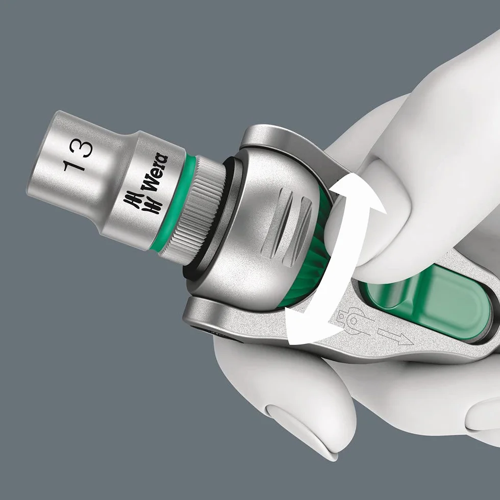Wera, Carraca Zyklop Speed, 1/4 pulgada x 152 mm, Color Verde y Negro; Tamaño 10.2 cm