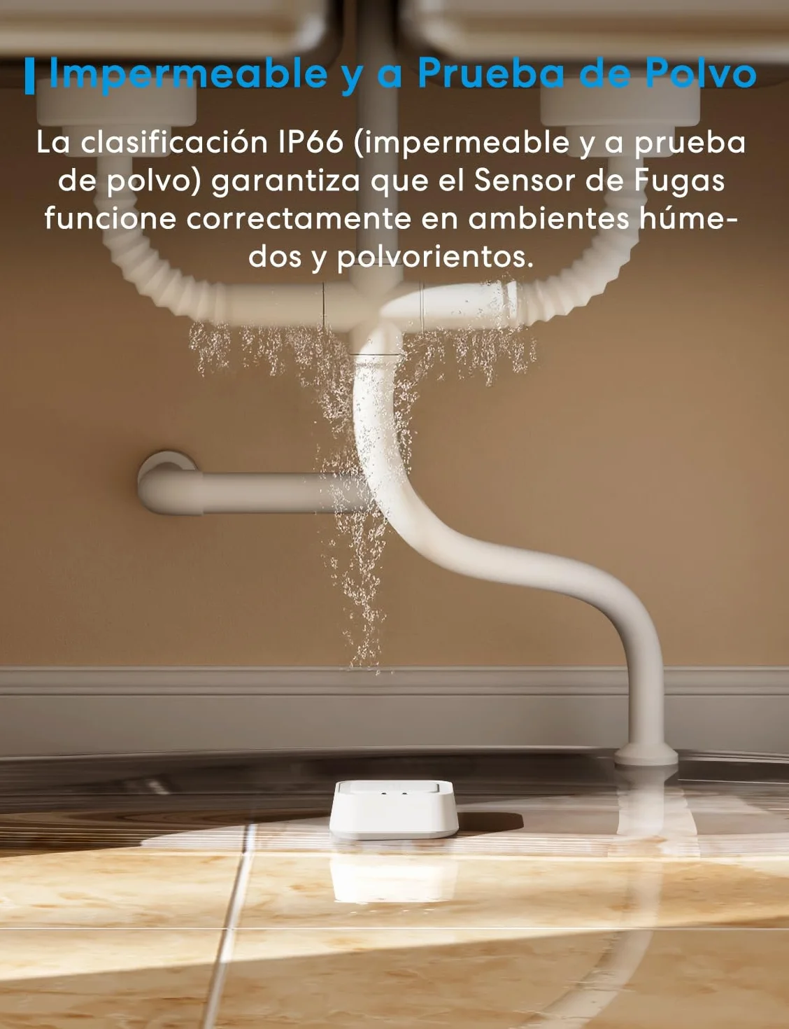 Meross Detector de Agua Inteligente | Requiere Hub | Detector de Fugas de Agua IP66 y 100 dB | Smart Detector de Agua para cocinas, baños, sótanos | Compatible con Apple Home, Alexa y Google | 2,4GHz