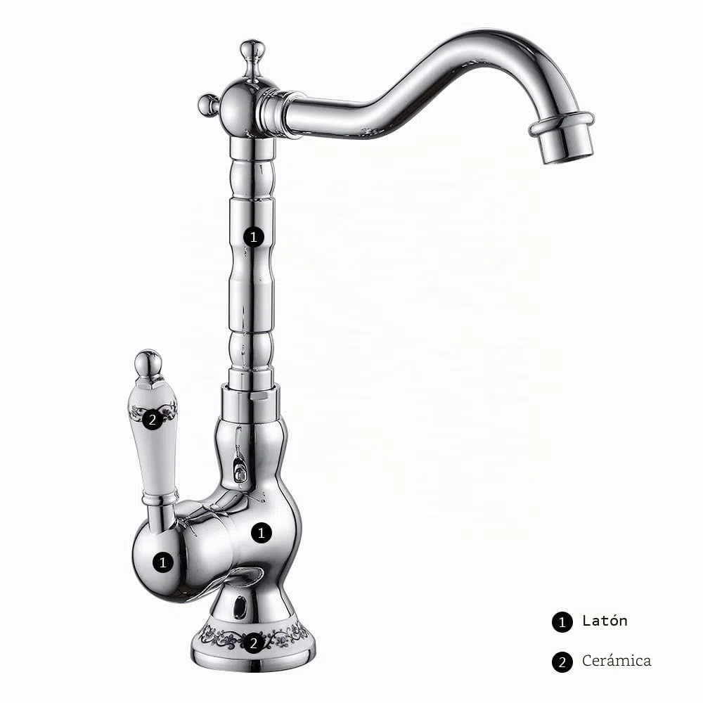 Keyohome Grifo de Cocina Monomando Antiguo Vintage Mezclador de Cocina Clásico de Latón (Bañado) Bronce