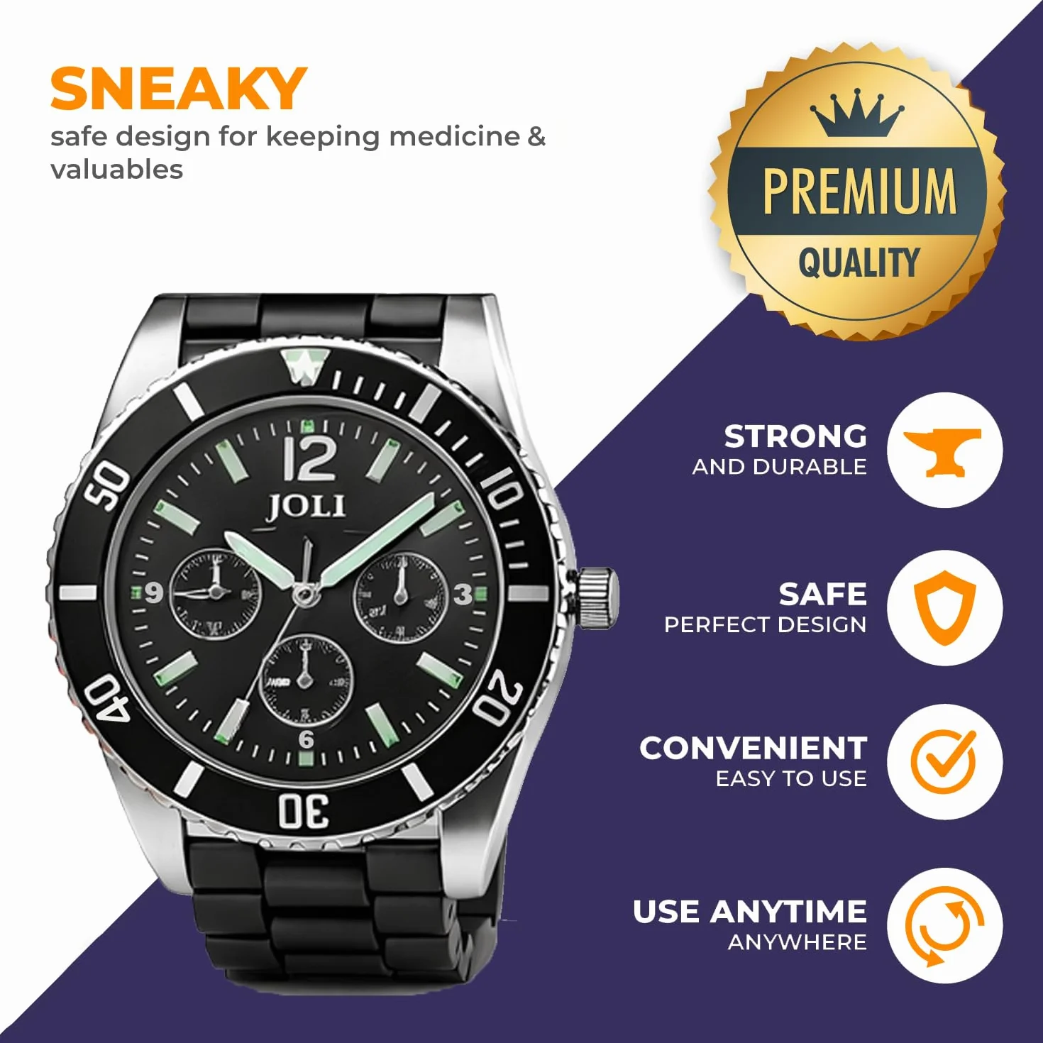 Secret Stash Hidden Watch Safe - Reloj de pulsera con compartimento secreto para dinero, píldoras y joyas - Incluye caja de regalo