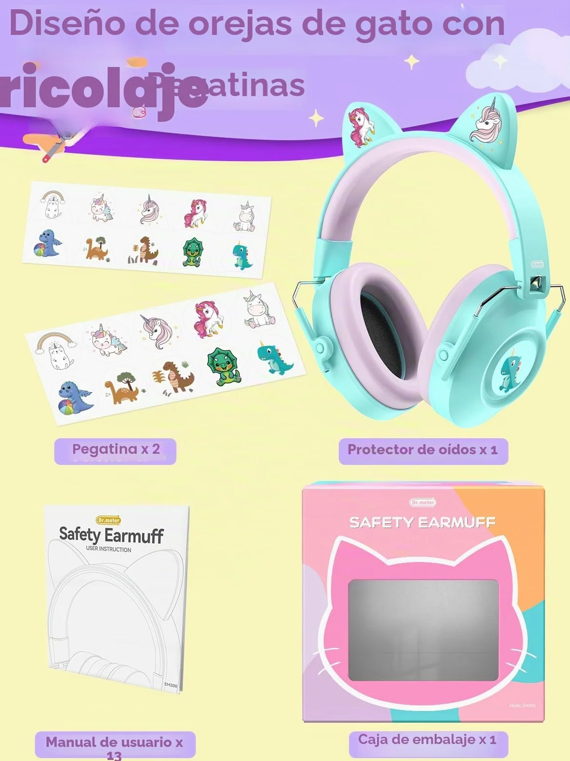 Dr.meter Cascos Antiruido Niños, Cascos Insonorizados Protectores de Oído para Niños SNR 32 Protectores Auditivos Cascos Ruido Orejeras Antiruido con Almohadillas Suaves