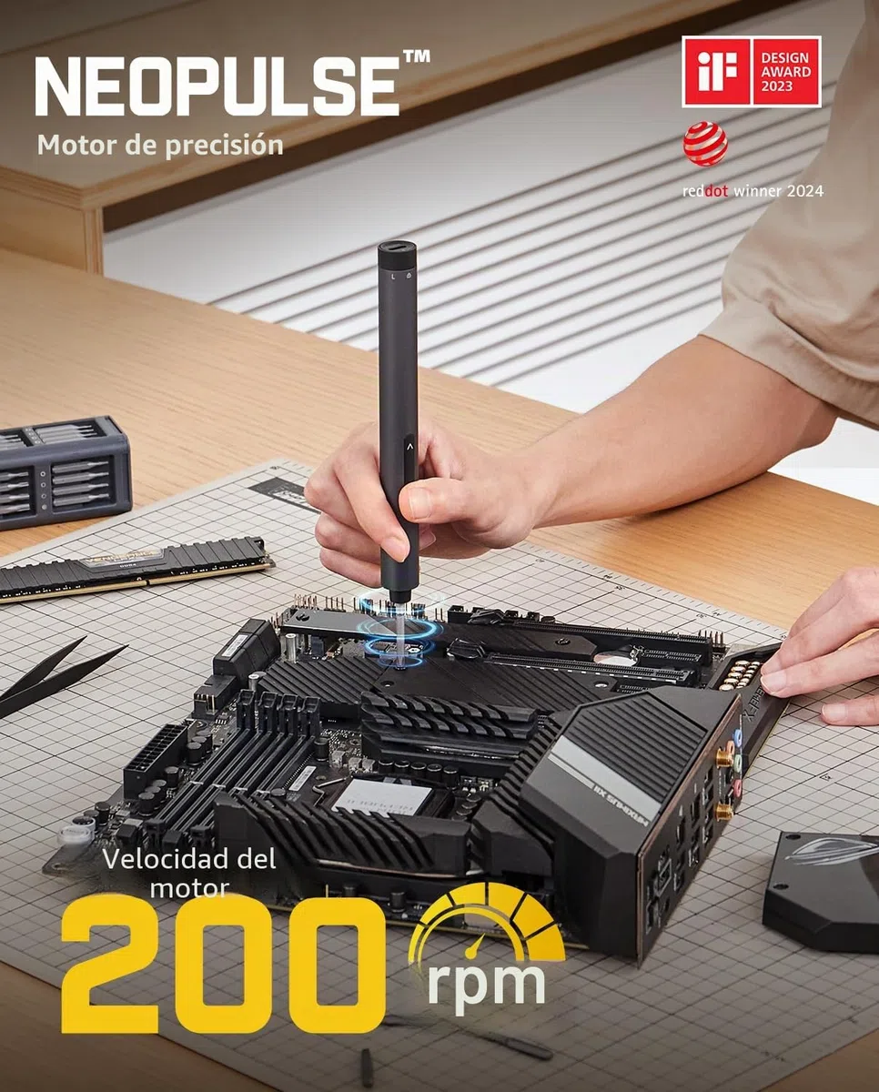 Fanttik Mini destornillador eléctrico, juego de destornilladores de precisión con 50 puntas de precisión magnéticas, par de 2 engranajes, sin cable, para cámara de teléfono, reloj portátil (Gris)