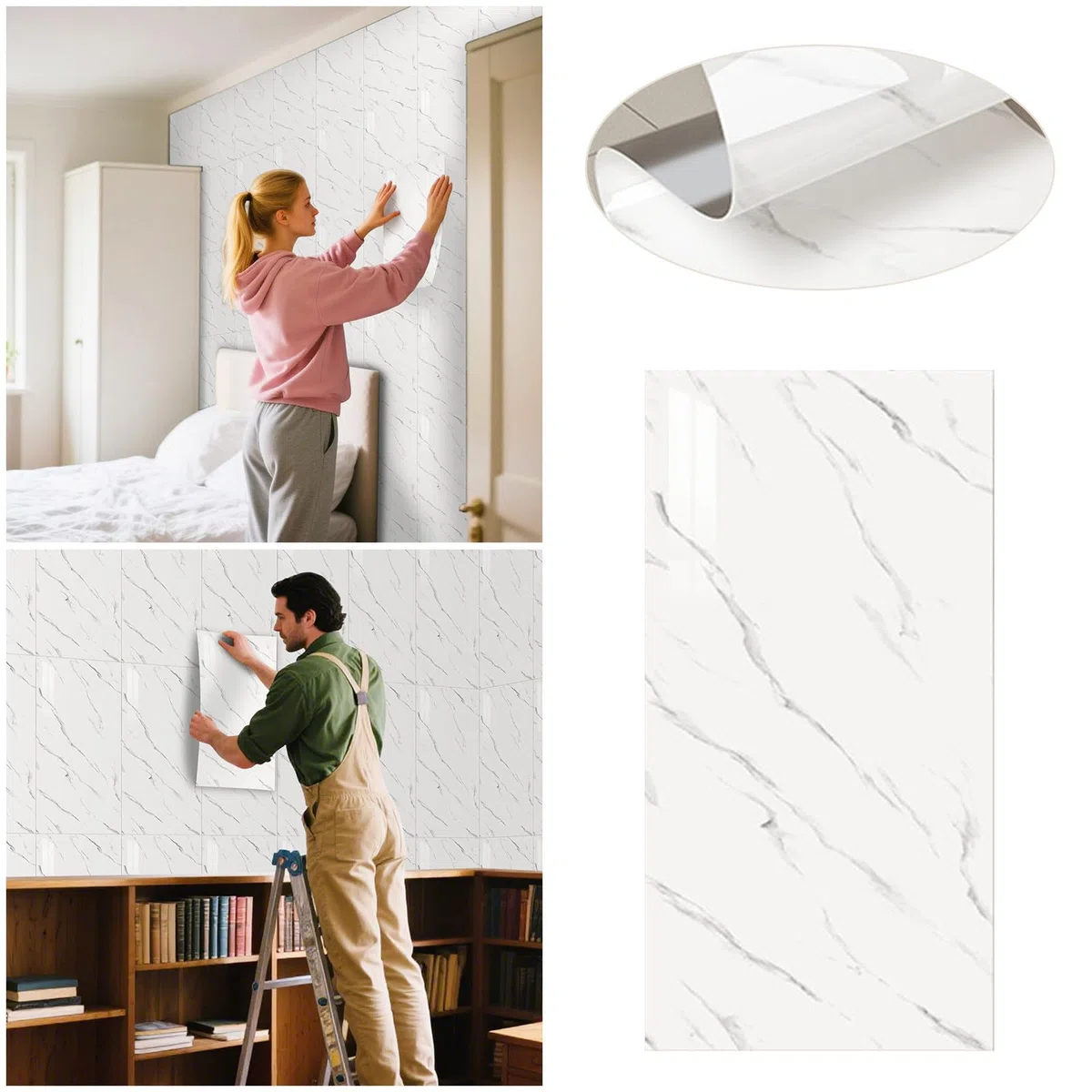 Pegatinas de azulejos de mármol de 60 x 30 cm, 10/20 piezas de azulejos de pared autoadhesivos impermeables, azulejos adhesivos para baño, cocina, salpicaduras (20 unidades)