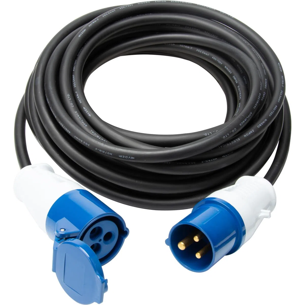 Protec, cable alargador blanco CEE P17 de 15 m, cable H07RN-F 3G2,5 mm², IP44 resistente al agua y al polvo, organizador incluido, ideal para camping, obras y eventos al aire libre.