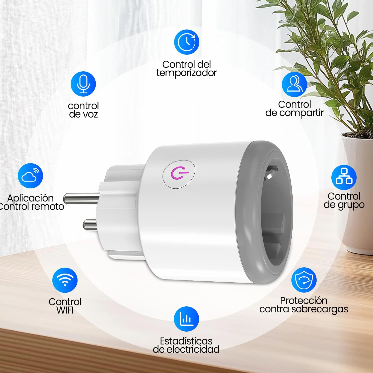 Enchufe Inteligente WiFi 16A Monitor de Energía Control Remoto Tuya Smart Life Alexa Google Home 2,4 GHz 4 Paquete Blanco Roto