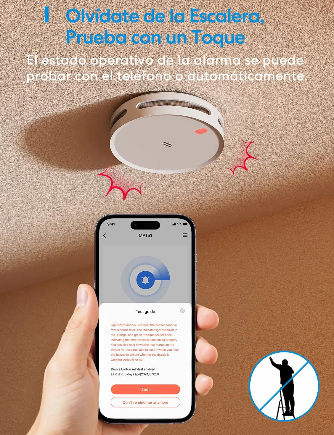 Meross Smart Detector De Humo Conectado con Notificación App, Alarma De Incendios WiFi con Doble Sensor Óptico, Detector De Humos, 33 mm, Hub Requerido, 1 Unidad