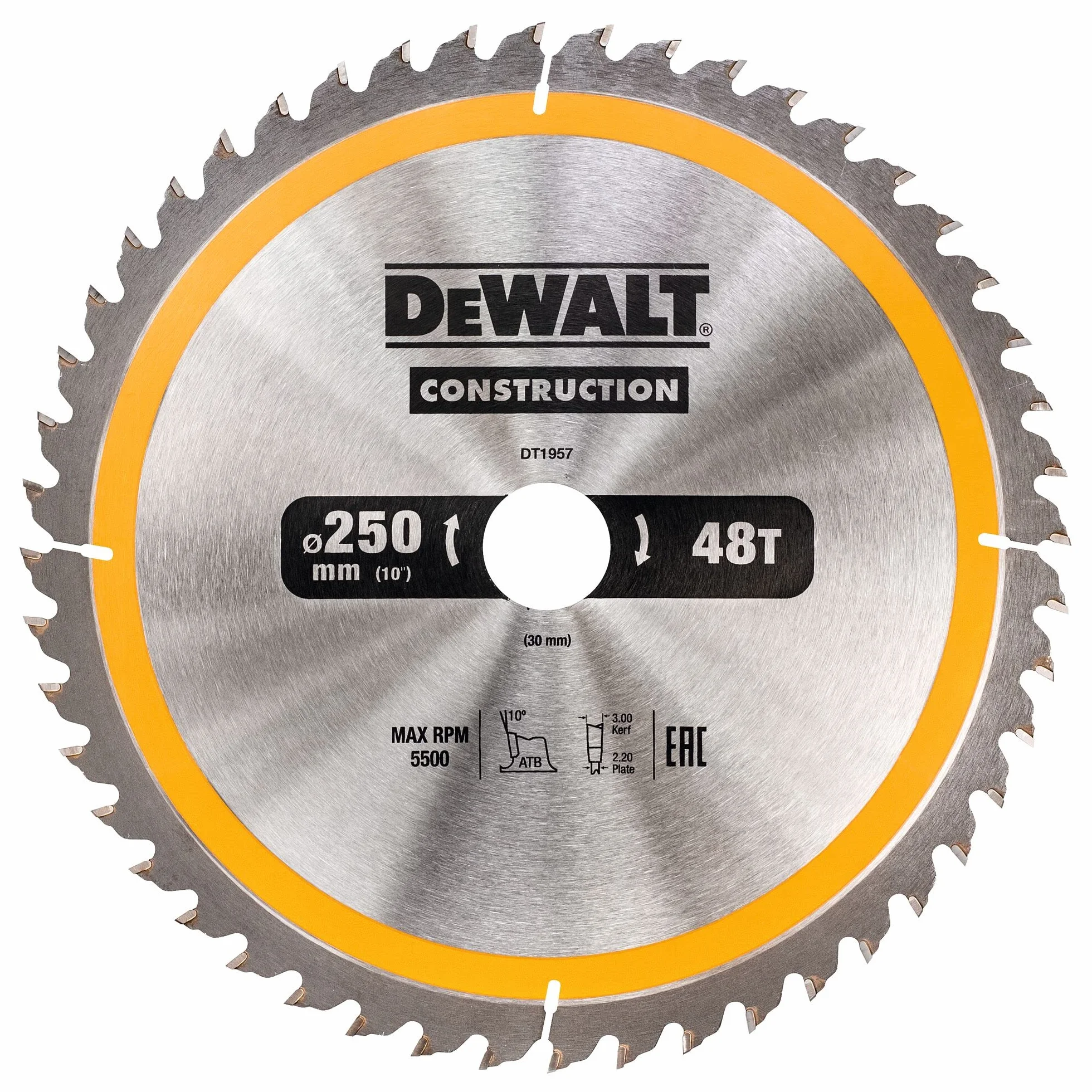 DEWALT - DT1957-QZ -Hoja de sierra circular estacionaria, Disco de corte 40 dientes 250x30mm Resistente a clavos y duradero Construcción especial y uso profesional, talla única