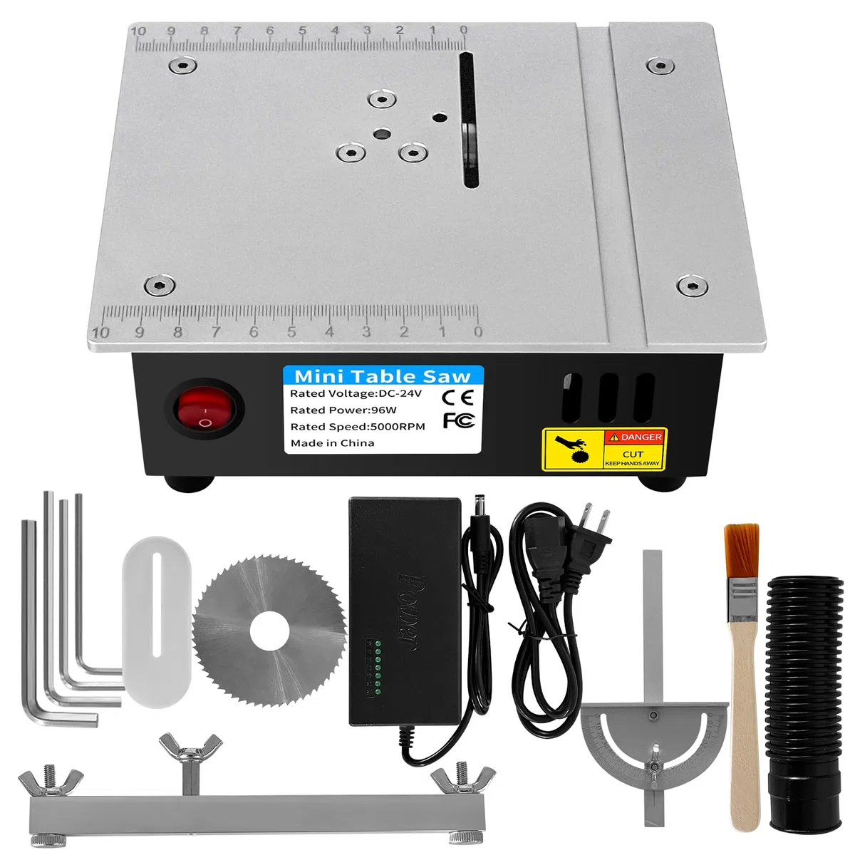 Mini sierra circular de mesa, con cuchillas, mini máquina de corte eléctrico de escritorio 96 W, precisión sierra sobre mesa, 0-15 mm de corte ajustable, para manualidades, bricolaje, madera (B)