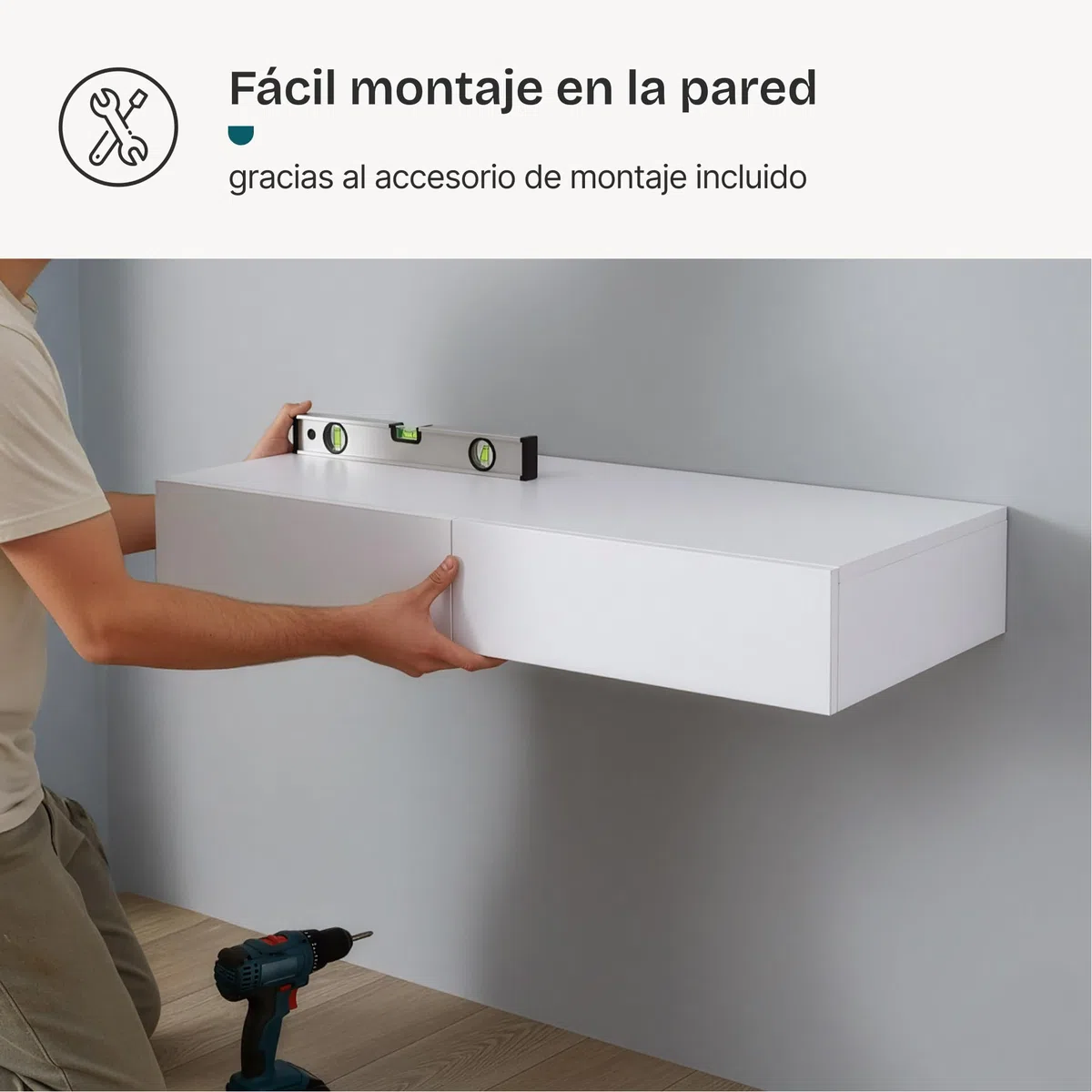 [en.casa] Estanteria Pared Karstula con 2 Cajones hasta 5 kg Mesilla de Noche Mural Estante con Dos Cajones Recubierto de PVC 80 x 35 x 12 cm - Blanco