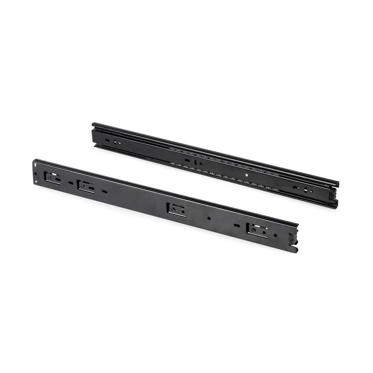 Emuca - Juego de guías correderas a bolas de extracción total 45mm x 600mm para cajón, negro, Lote de 5