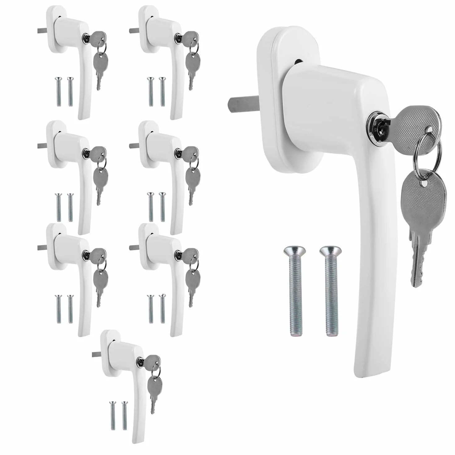 Jopassy Tirador de ventana de aluminio, 8 unidades, color blanco, con cerradura, llave de seguridad para niños en longitud de pasador de 35 cm, cierre uniforme para Windows