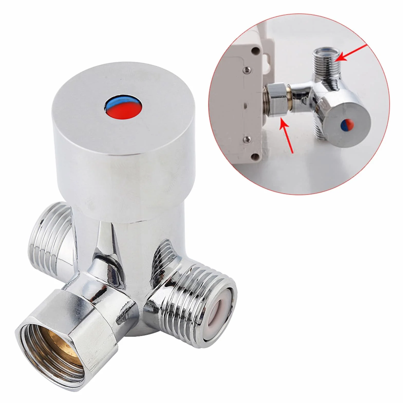 Válvula de agua fría y caliente, Super práctica G1/2 válvula de mezcla automática de agua fría y caliente control de temperatura del mezclador termostático