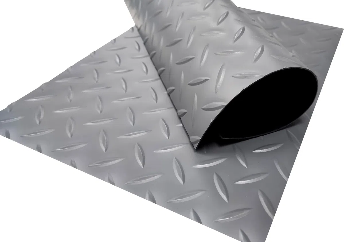 Revestimiento de Caucho Antideslizante | Suelo de Goma PVC Gris 1mm Diseño Estrias (140_x_700 CM)