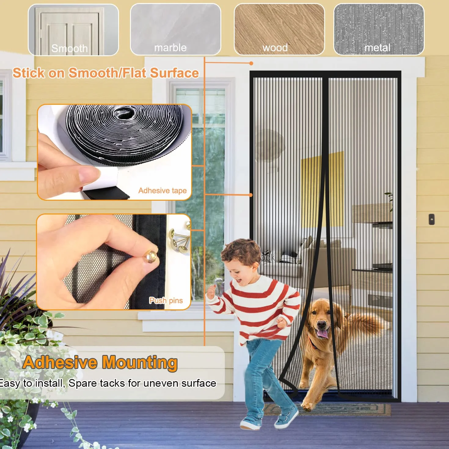 Risareyi Mosquitera Puerta Magnética 65x180cm, Negro - Cierre Automático Cortina Mosquitera Puerta Exterior Transpirables, Antimosquitos para Salón, Rápido de instalar