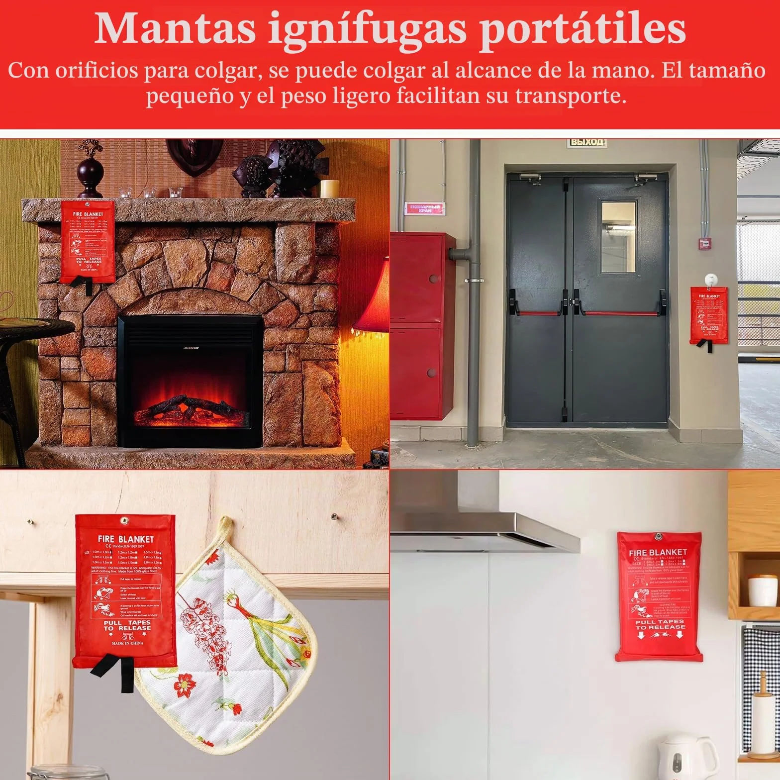 4 Piezas Manta Ignífuga, 1m x 1m Manta de Fuego de Fibra de Vidrio, Manta de Emergencia contra Incendios, Manta contra Incendios, Manta Ignífuga de Emergencia para Casa Cocina