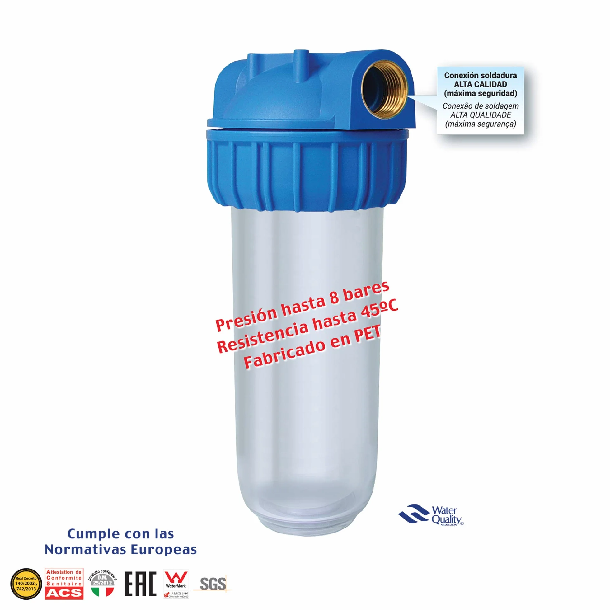 Filtro de agua Declorador GAC 10" con Soporte de Pared y Llave Bbagua