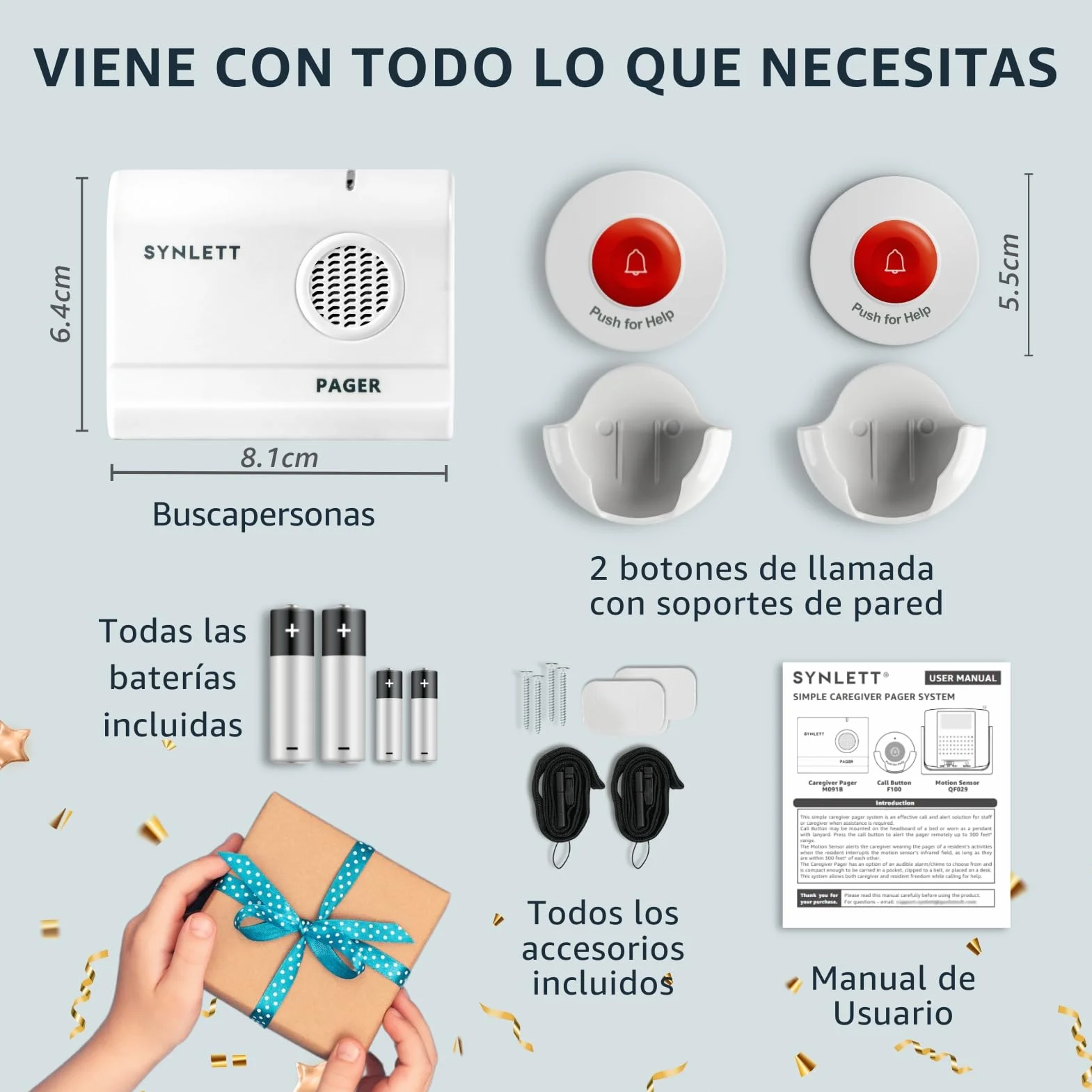 Buscapersonas Inalámbrico con Pulsadores SOS para Ancianos – Sistema de Alarma Portátil para Cuidadores, Llamada de Enfermería, Pacientes y Emergencias en el Hogar