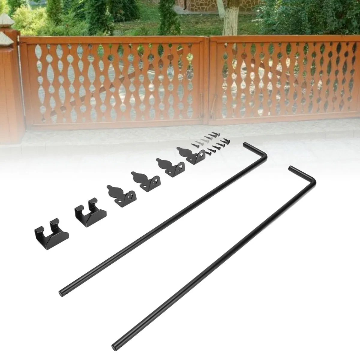 Cryfokt Varilla de Puerta de Acero de Aleación de 24 Pulgadas, Juego de 2 Varillas de Caída de Puerta con Sujetadores y Tornillos para de Madera, Adecuado para Uso en Exteriores