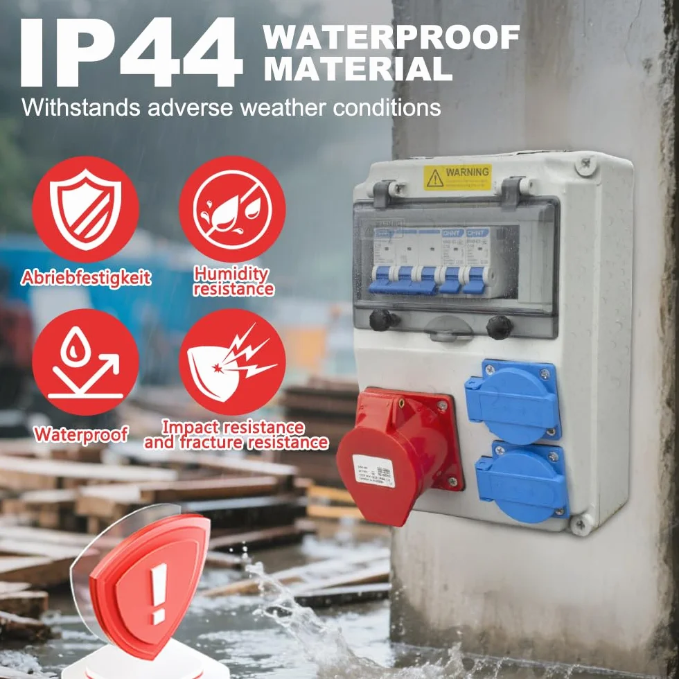 Distribuidor de Corriente 16A, Distribuidor de Corriente para Obras con Interruptor Ls, Tomas 2x230V y 1xCEE 16A con Cable, Tablero Eléctrico para Exteriores, IP44