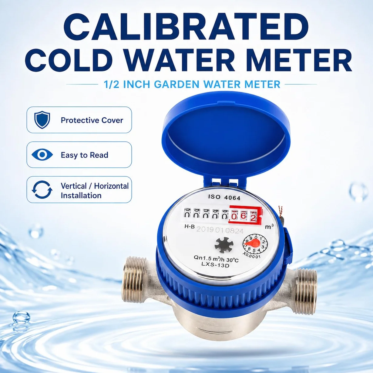 1/2" Contador De Agua Fría, Medidor De Agua Mecánico para Casa Y Jardín, Medidor De Flujo De Agua Mecánico Doméstico Medidor De Consumo De Agua Caudalimetro Agua con Accesorios De Montaje