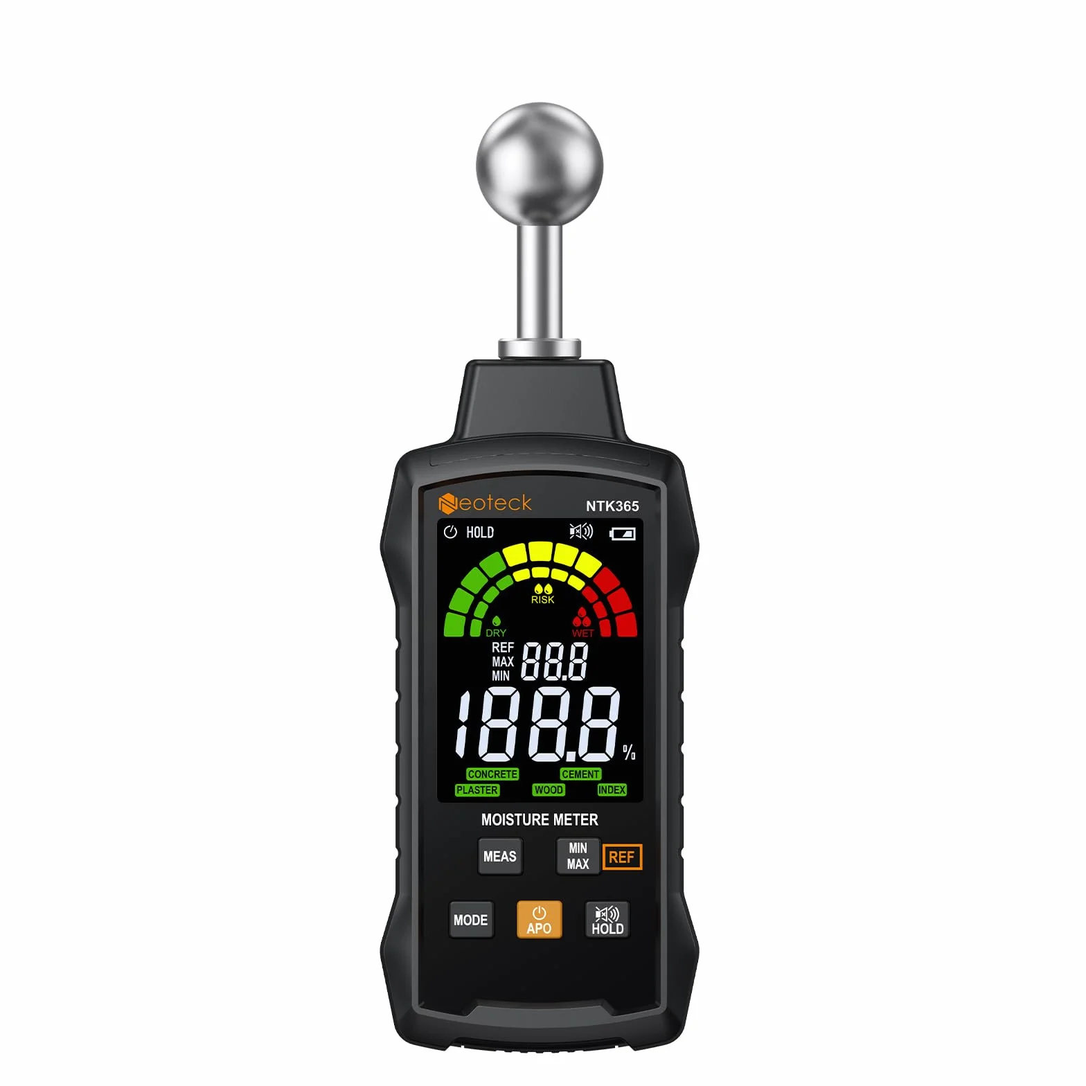 Neoteck Medidor de Humedad Detector de Humedad No Destructivo con Profundidad de 5-40mm Humidímetro con Pantalla LCD de 3 Colores,5 Modos para Madera y Materiales de Construcción