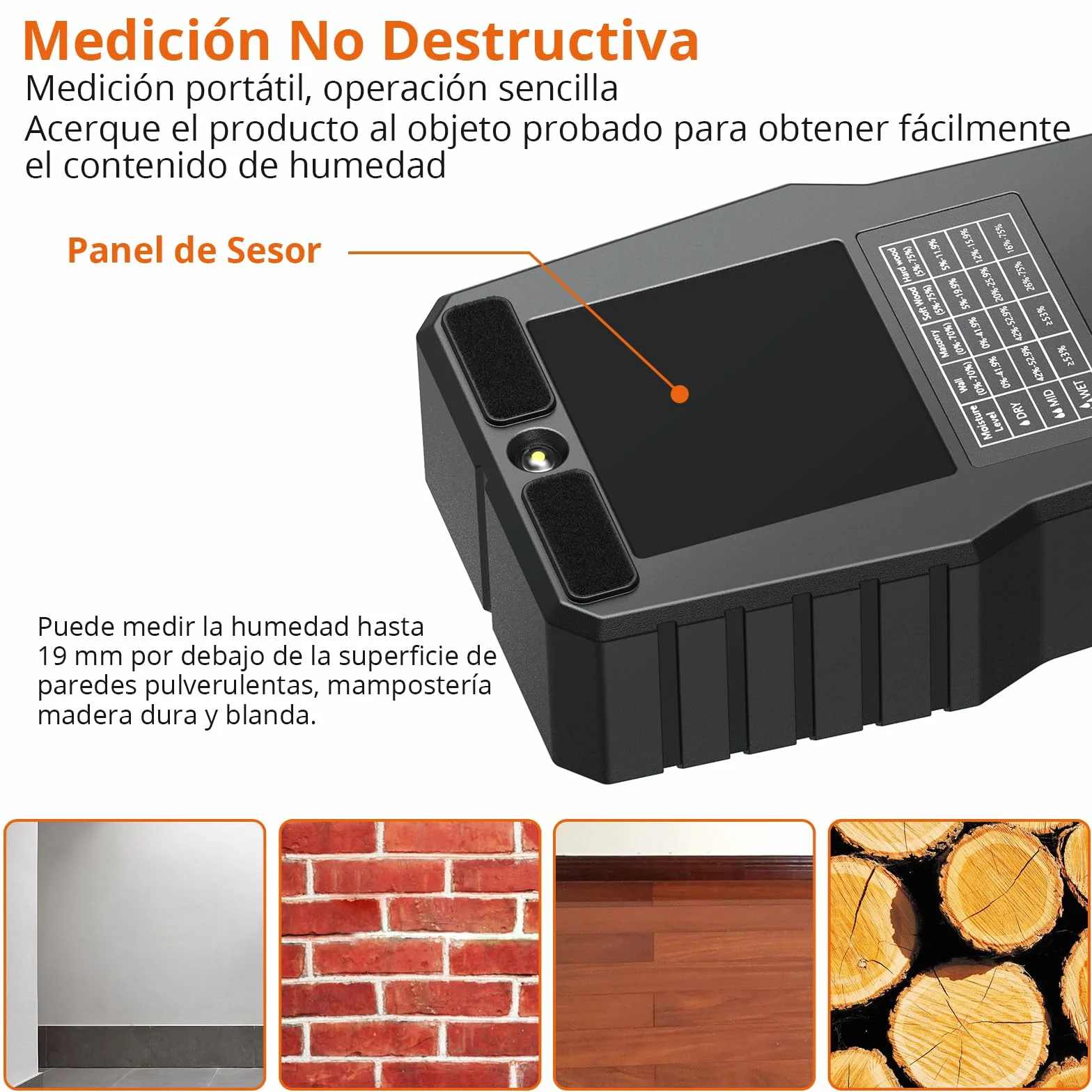Proster Medidor de Humedad con Batería y Pantalla LCD Medidor de Humedad de Madera Sin Pin con Botón HOLD, Alarma,Función de Apagado Automático Detector de Humedad para Paredes de Yeso y Madera,etc