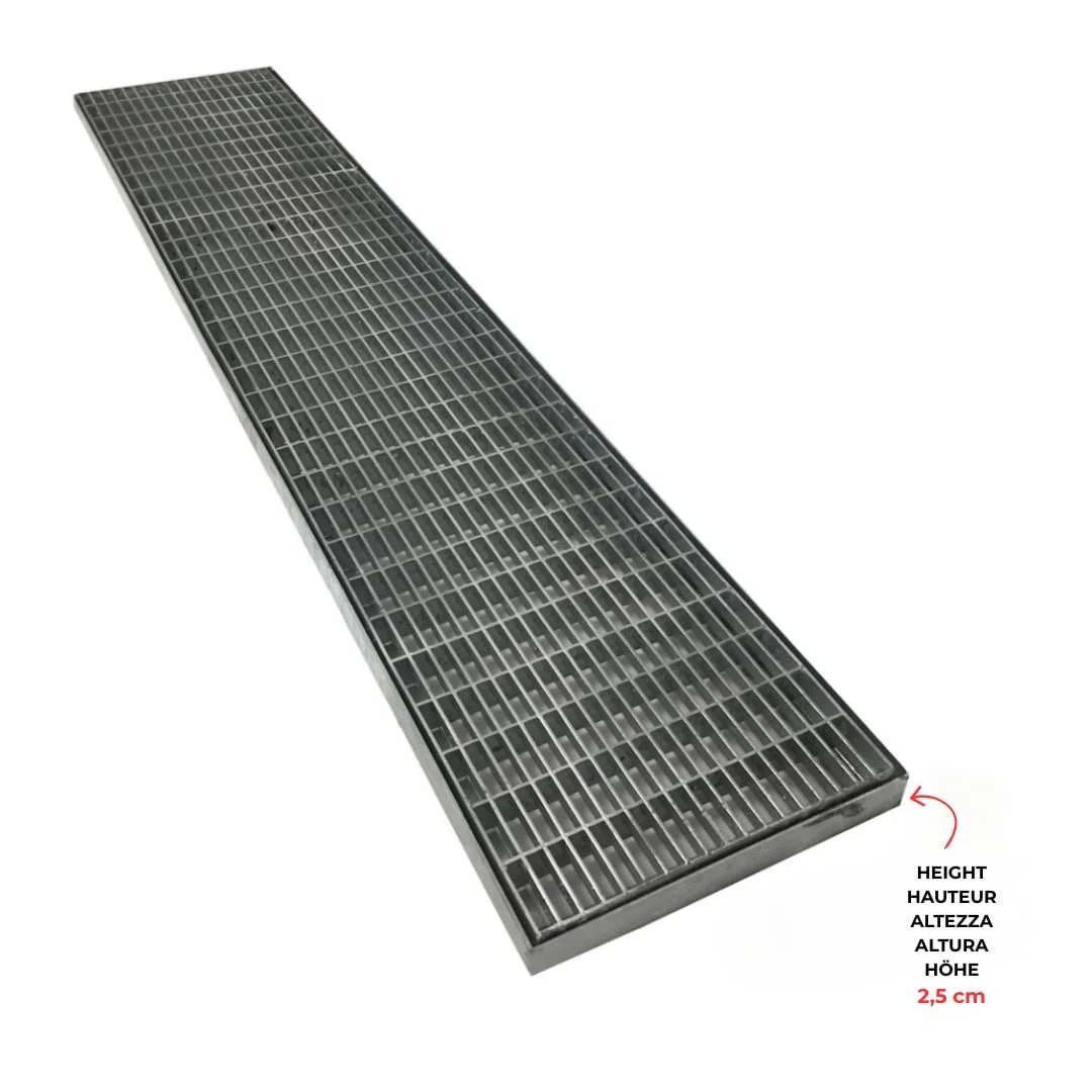EINSIDE Rejilla de proteccion de talon con marco, Parrilla de acero galvanizado de desague para drenaje lineal, Rejilla rectangular, 15 x 100 cm