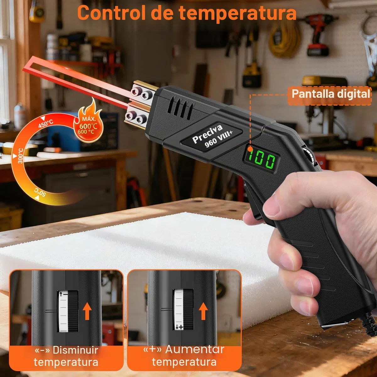 Preciva Cortador De Espuma EléCtrico con 4 Cuchillas 100mm/200mm,Cuchillo Caliente Cortador De Espuma para Cortar Espuma Ligera, Cuero y Esponja