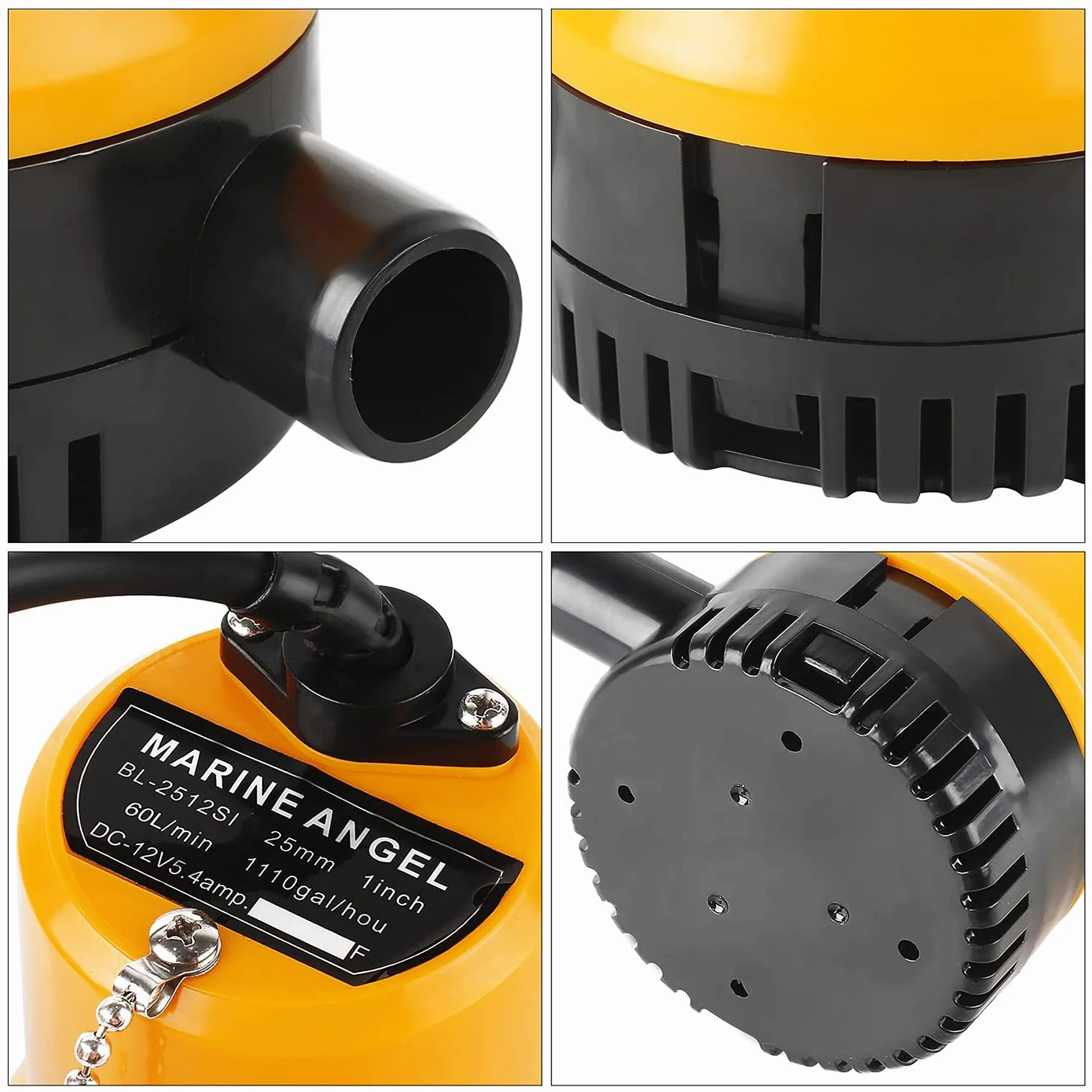 Bomba sumergible DC 12V 60W 3600L/h para estanque con cable 1,3 m