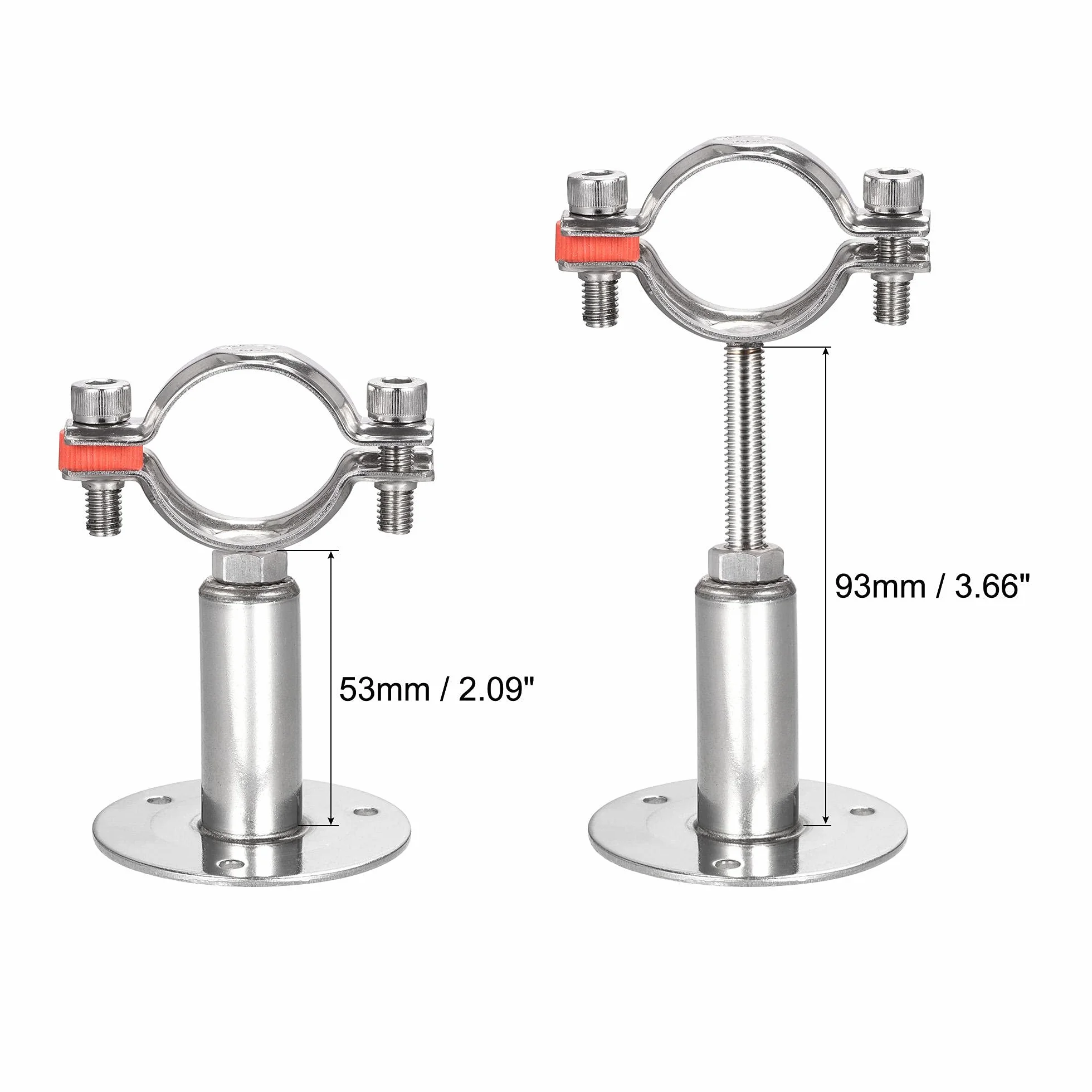 sourcing map Pared Montaje Techo Montaje Tubo Soporte, 304 Inoxidable Acero Ajustable Tubo Soporte Abrazadera para 38-40mm Tubo 2 Piezas