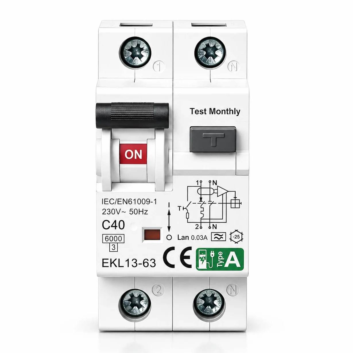 Interruptor diferencial superinmunizado Clase A -RCBO diferencial con magnetotérmico incorporado- SI, con protección sobrecorriente y fugas (40A, 2P, 30mA)