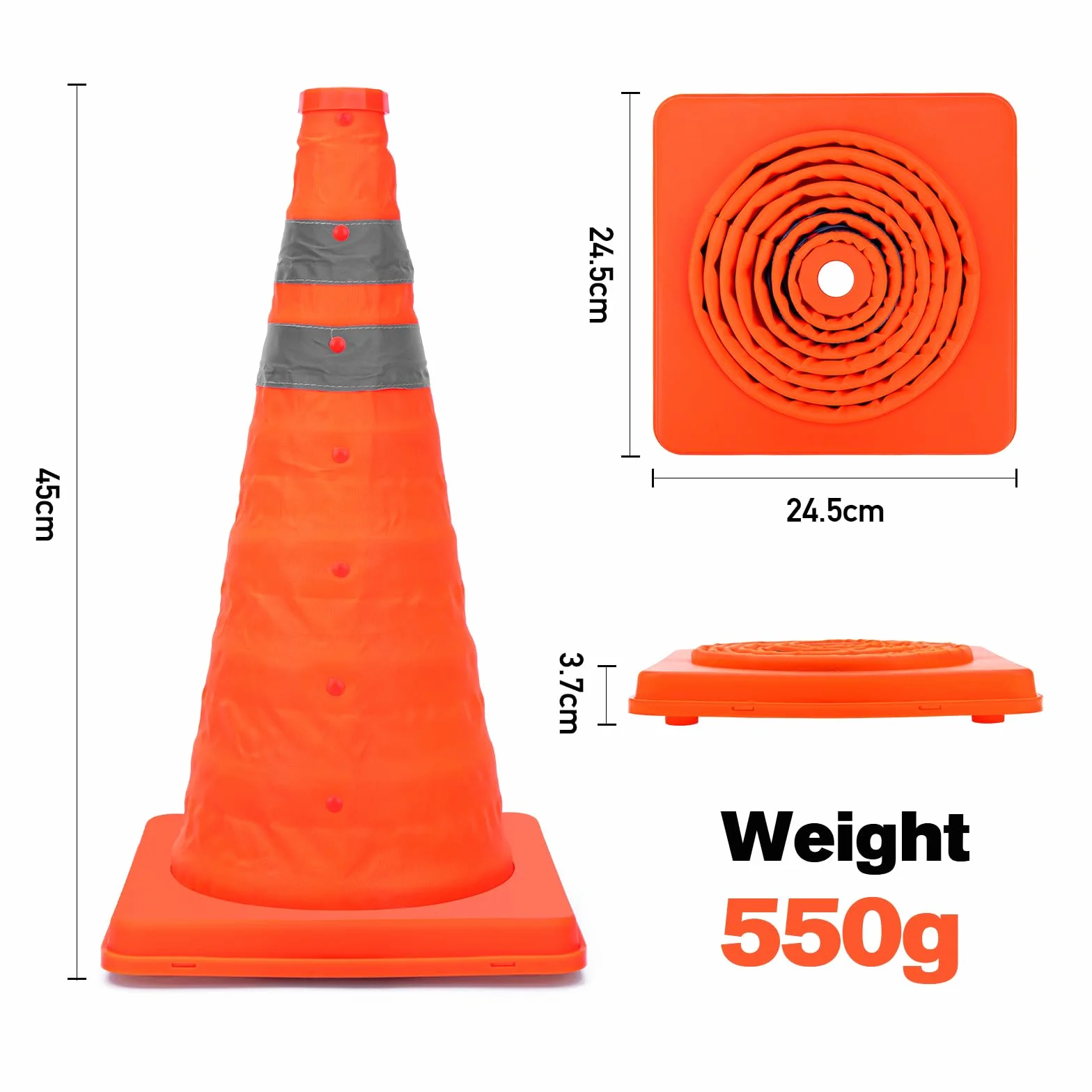 TAOPE Conos de Seguridad Vial Plegables 45cm con Collar Reflectante Naranja 4 PCS