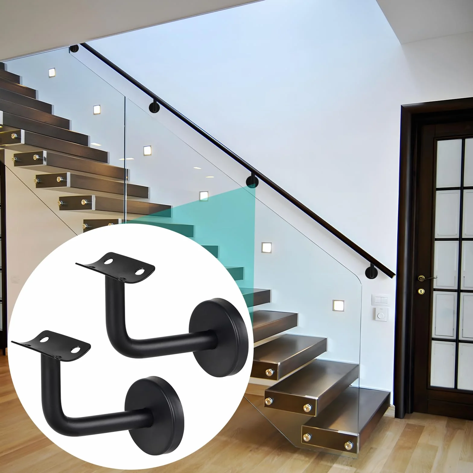 Soporte pasamanos inox pared barandilla escalera interior loft Curva 6 Pz