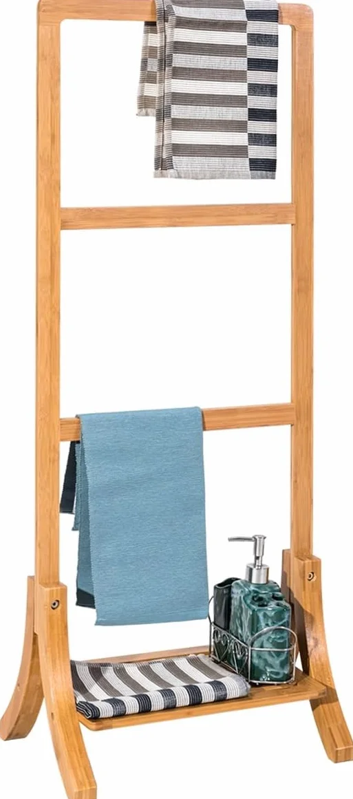 Toallero de Pie Bambú Natural con Estante y 3 Colgadores 40x28.5x104cm