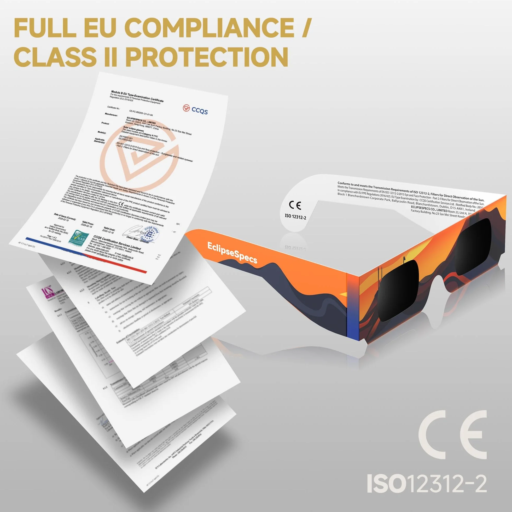 Gafas Eclipse Solar Homologadas ISO 12312-2 Certificación CE - 3 Paquete