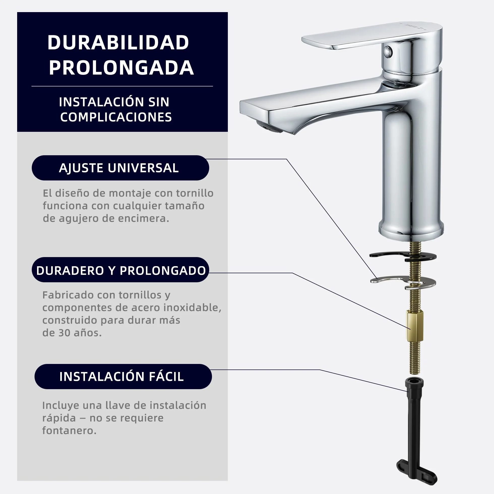 Grifo monomando de lavabo BELZ, cartucho cerámico, altura 96 mm, cromo