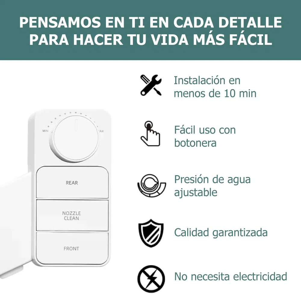 BENESS | Ducha Bidé De Botón Desmontable Sin Electricidad | Accesorio Delgado Para Baño | Fácil Instalación | Doble Pulverizador Frío Ajustable | Autolimpieza Integrada | Higiene íntima Y Ecológica