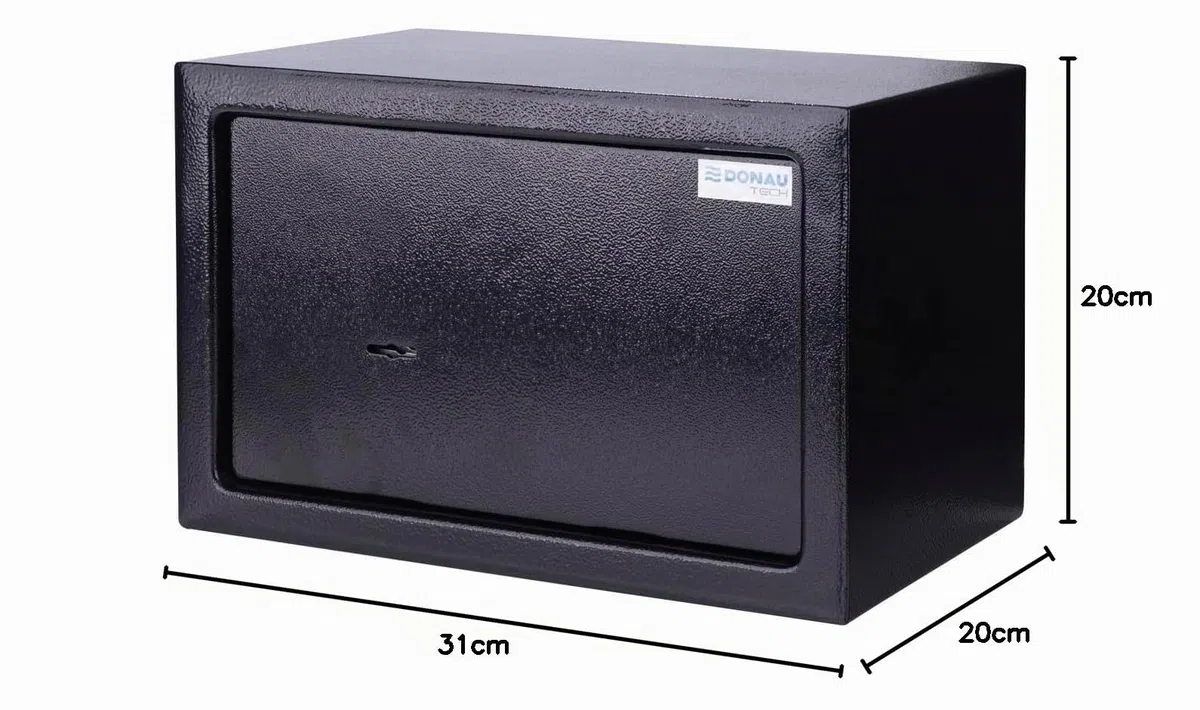 Caja fuerte para muebles DONAU TECH 8,5 L / 31 x 20 x 20 cm/manual para muebles/Caja fuerte para suelo o pared, incluye 2 llaves/Color negro