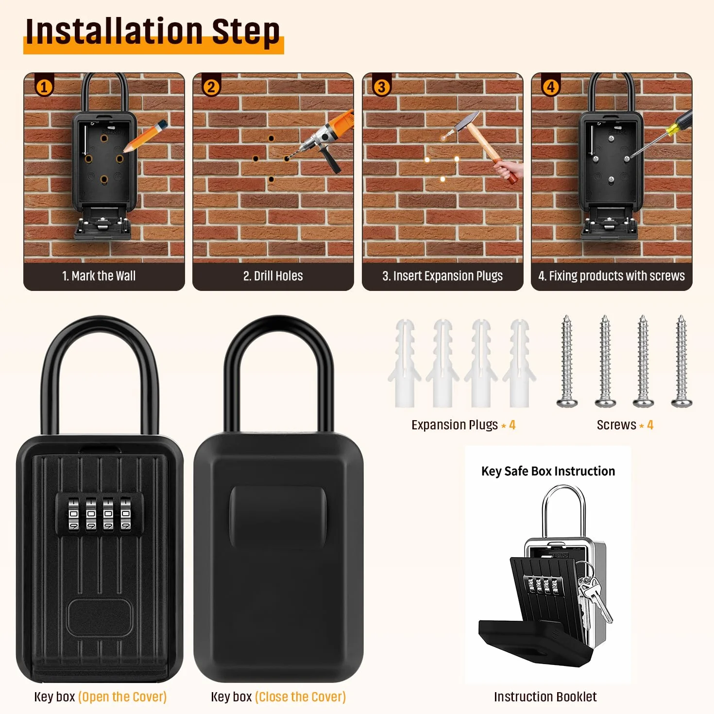 TEUEN Caja de Llaves con Código Impermeable Exterior Grande para Pared