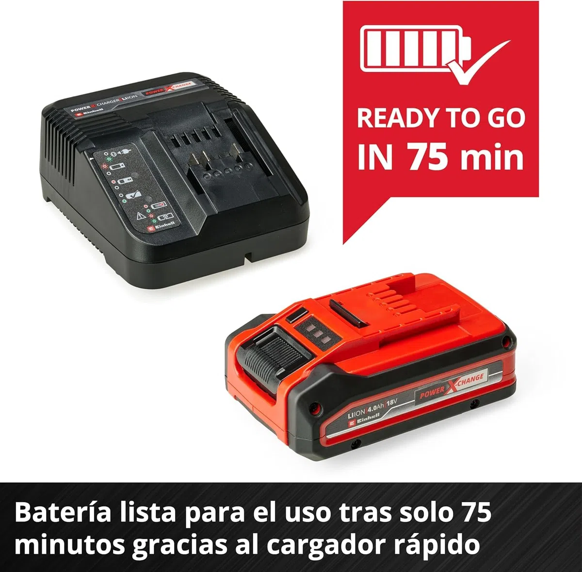 Original Einhell 4 Ah PLUS Power X-Change kit de principiantes (1 batería de 18 V 4 Ah PLUS, 1 cargador de 3 A, 75 min de tiempo de carga, apto para todos los equipos Power X-Change)