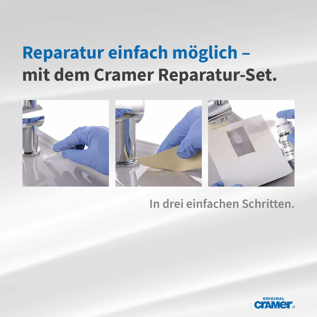 Cramer Kit de reparación de cerámica, esmalte y acrílico, color gris Manhattan CRA16850DE, para astillado y arañazos, juego de 2 componentes, endurecedor, pintura de reparación, espátula, abrasivo, 66106 5