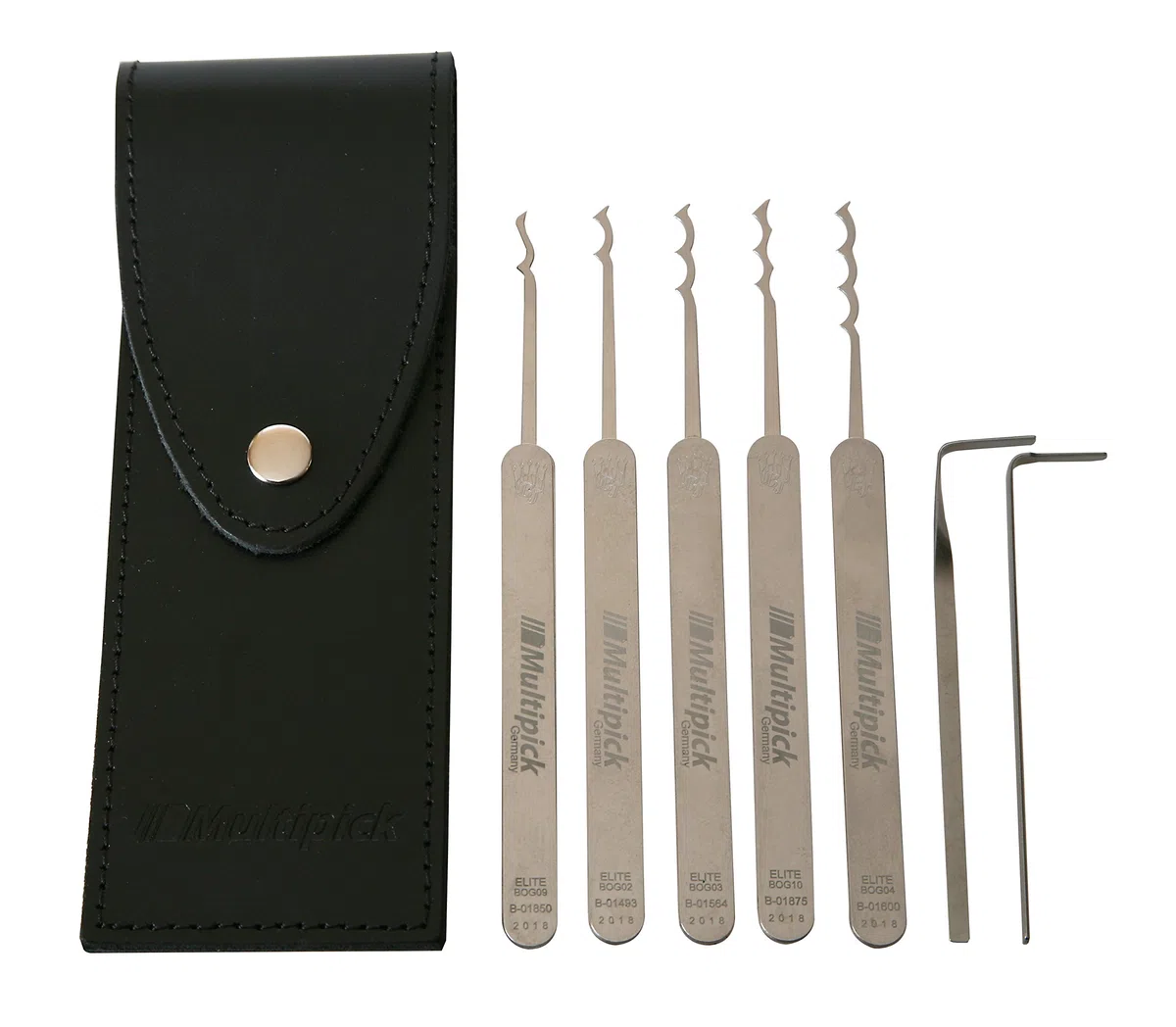 Multipick - Juego de ganzúas para pesca profesional - 7 piezas - Acero único de alto rendimiento - en estuche de piel