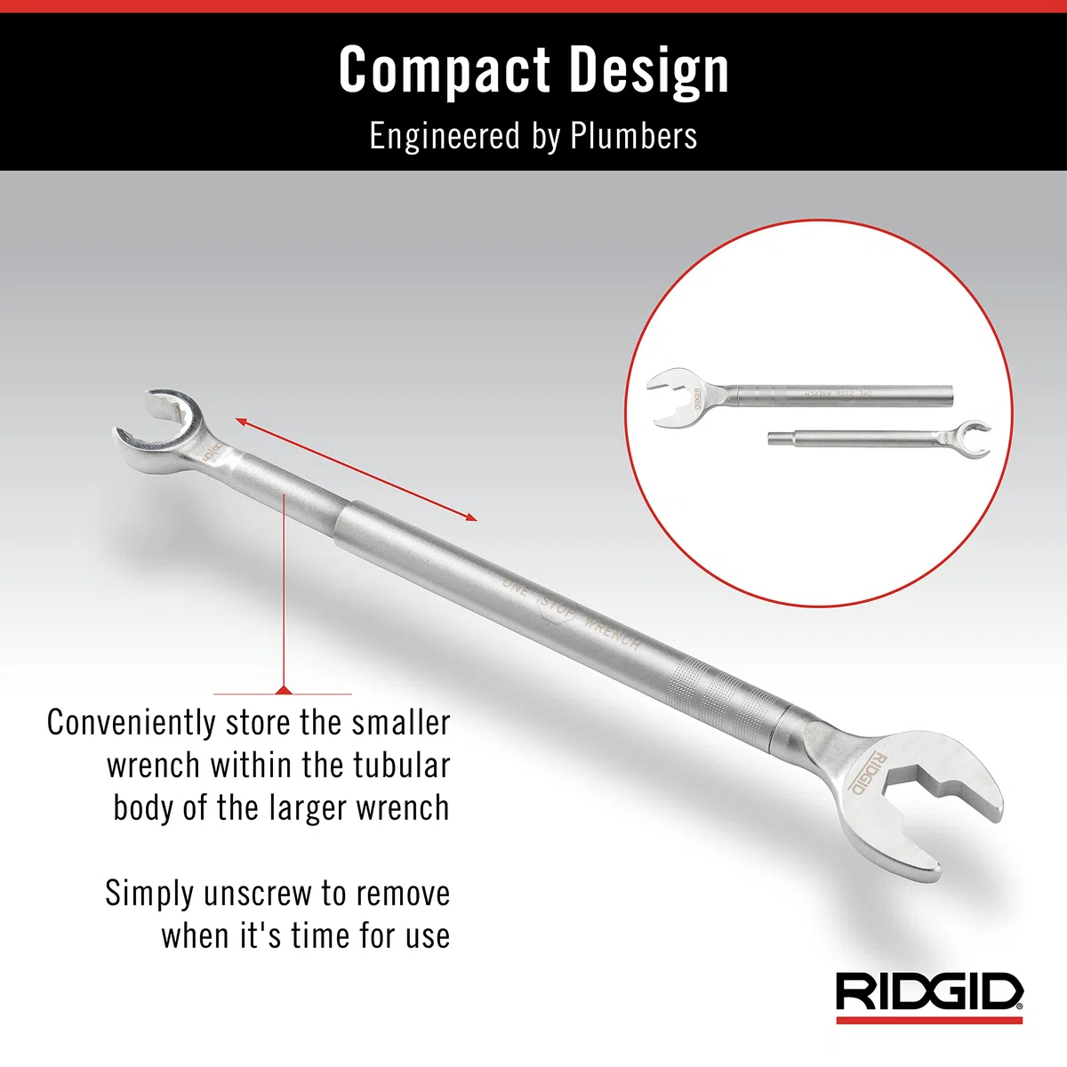 RIDGID 27023 Modelo 2002 Llave 2 en 1 One Stop para paradas angulares, paradas rectas y acoplamientos de compresión