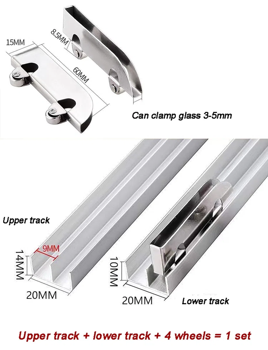 Riel de Vidrio acrílico para Puerta corrediza de aleación de Aluminio, Juego de rieles Dobles, riel móvil para Puerta corrediza de Vidrio (130 cm/51,2 Pulgadas)