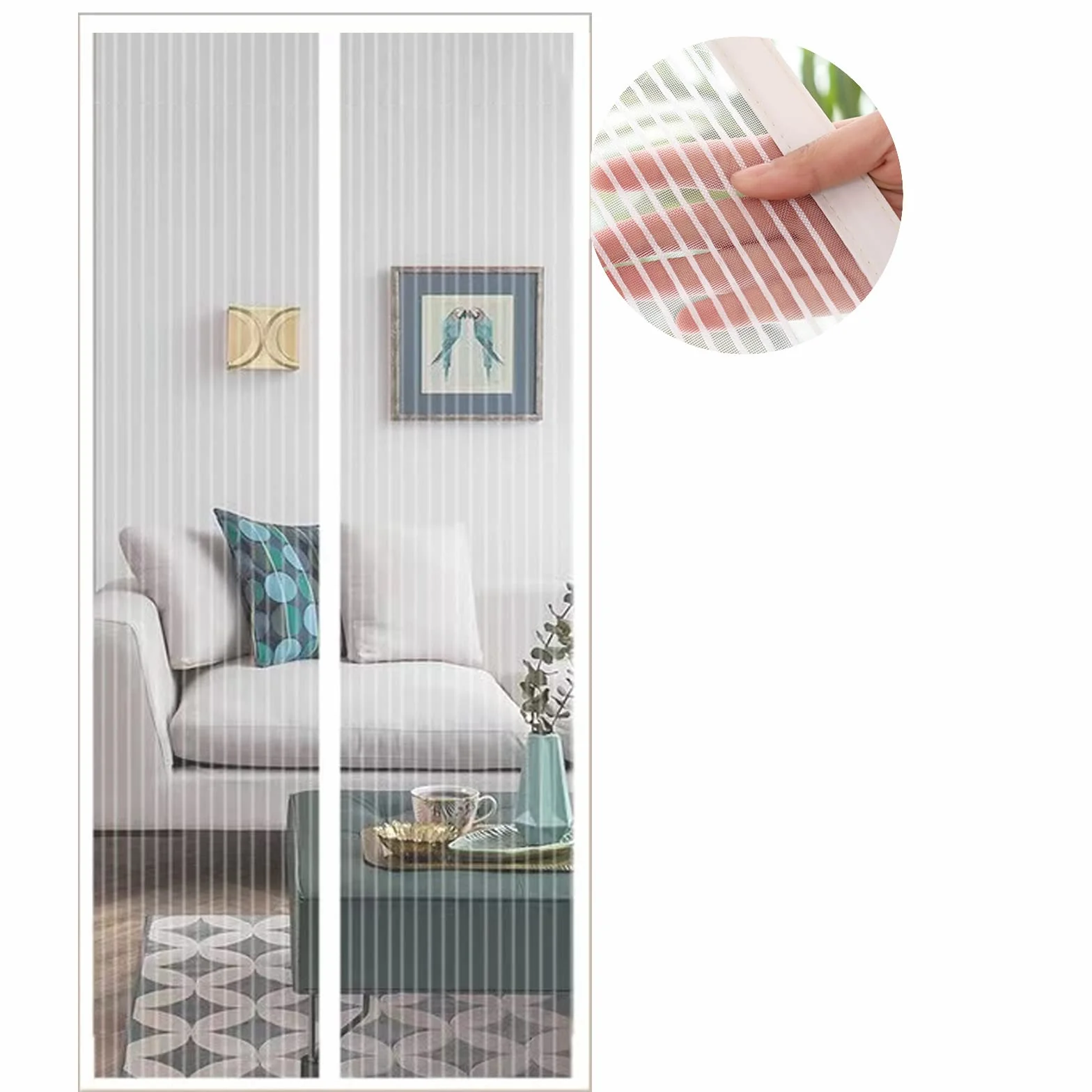 Cortina Mosquitera Magnética para Puertas, Versión Actualizada 150x210 cm Puerta de Malla Magnética, Blanco Cortinas para Puertas Exteriores, Fácil de Instalar y Lejos de Los Mosquitos