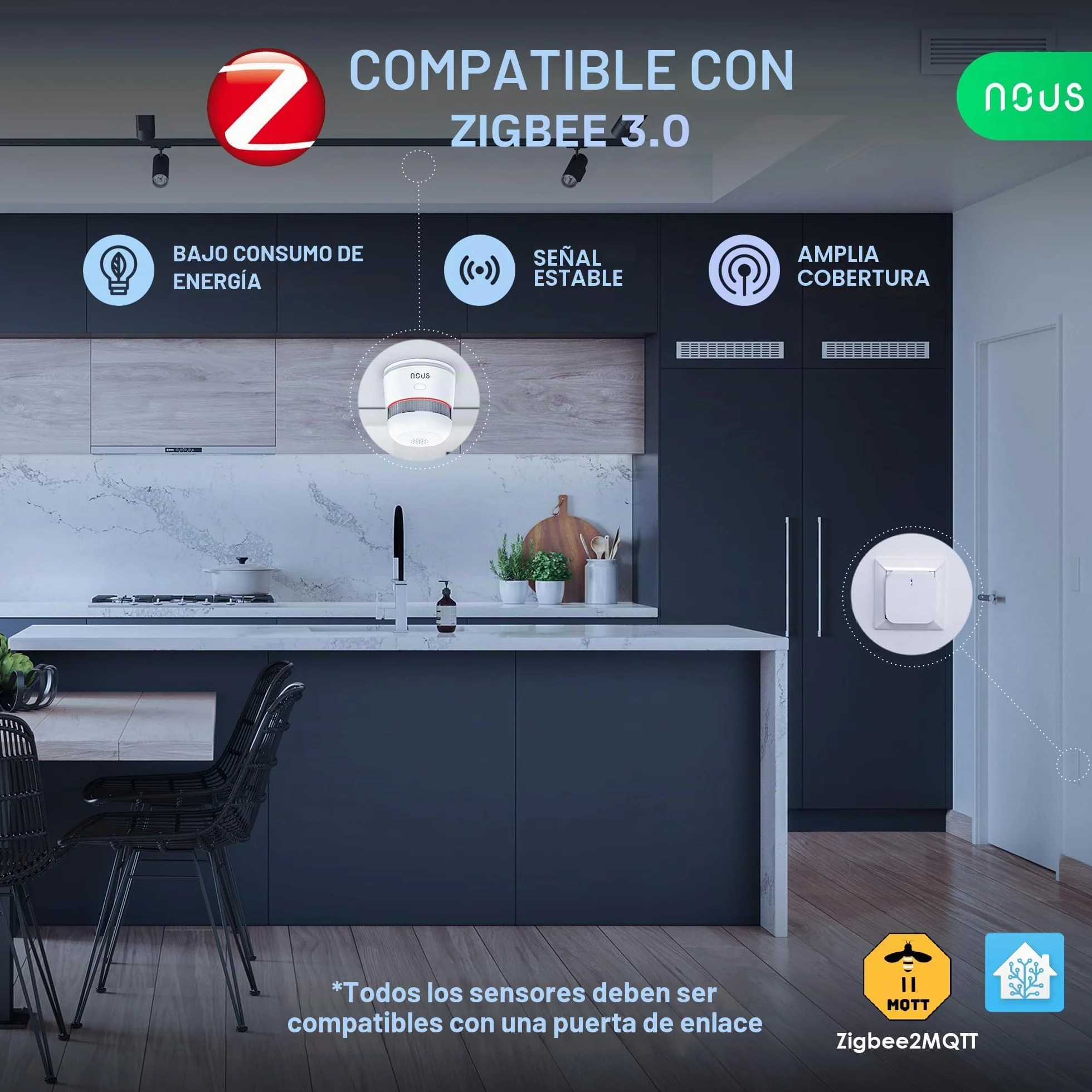 Zigbee Detector Inteligente, Detector de Incendios Fotoeléctrico con Control Mediante App, Señal de Alarma de 85dB, 3 Años Batería, Compatible con Alexa, Google Assistant, para Hogares y Oficinas