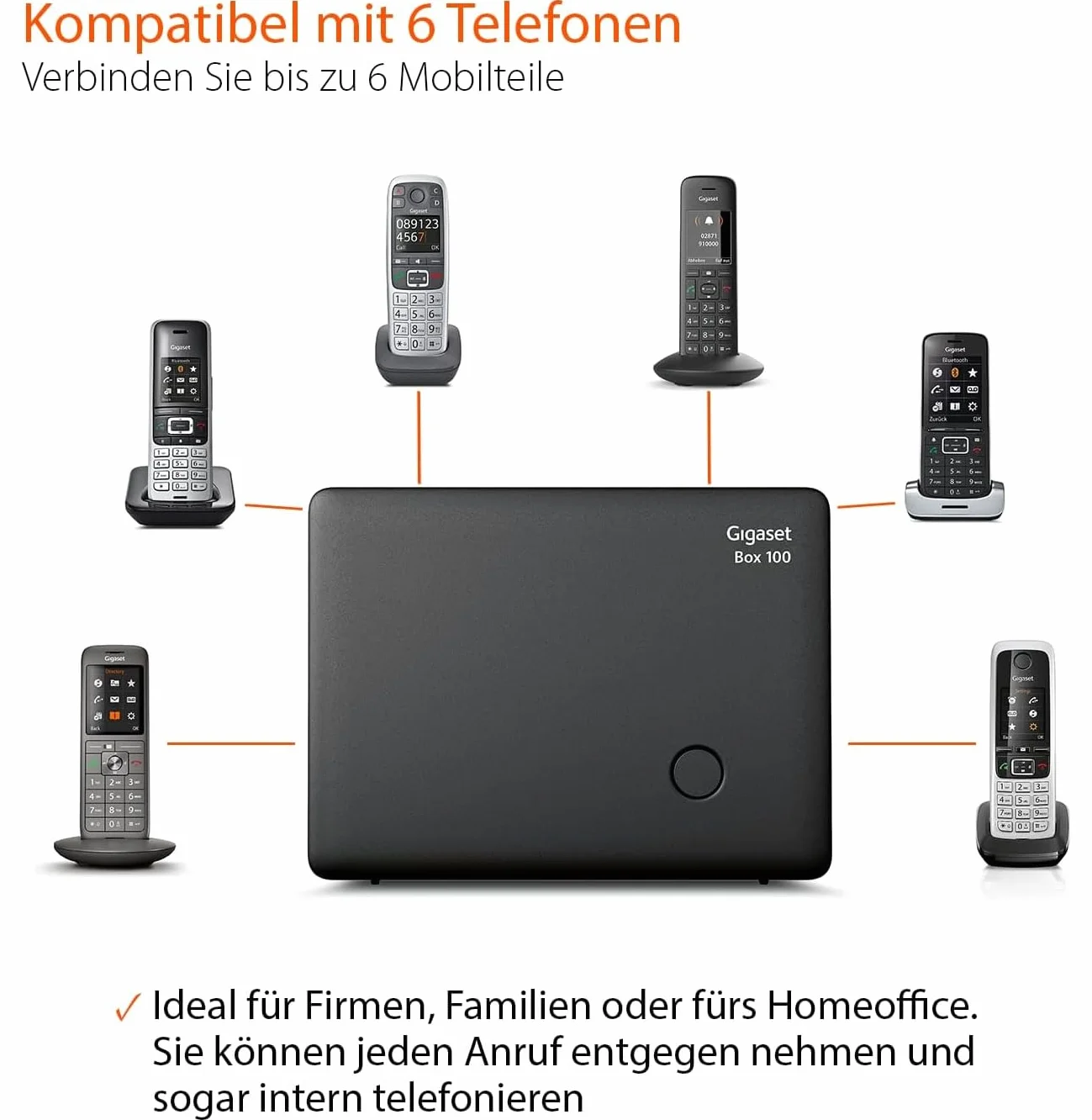 Gigaset Box 100 estación base DECT para sistema de comunicación con auriculares, admite hasta 6 teléfonos