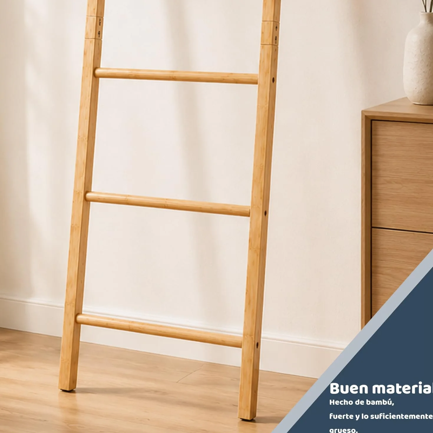 Toallero Escalera de 6 Niveles de Bambú, Estantería Inclinada, 192x50x3.5 cm para Baño Hogar