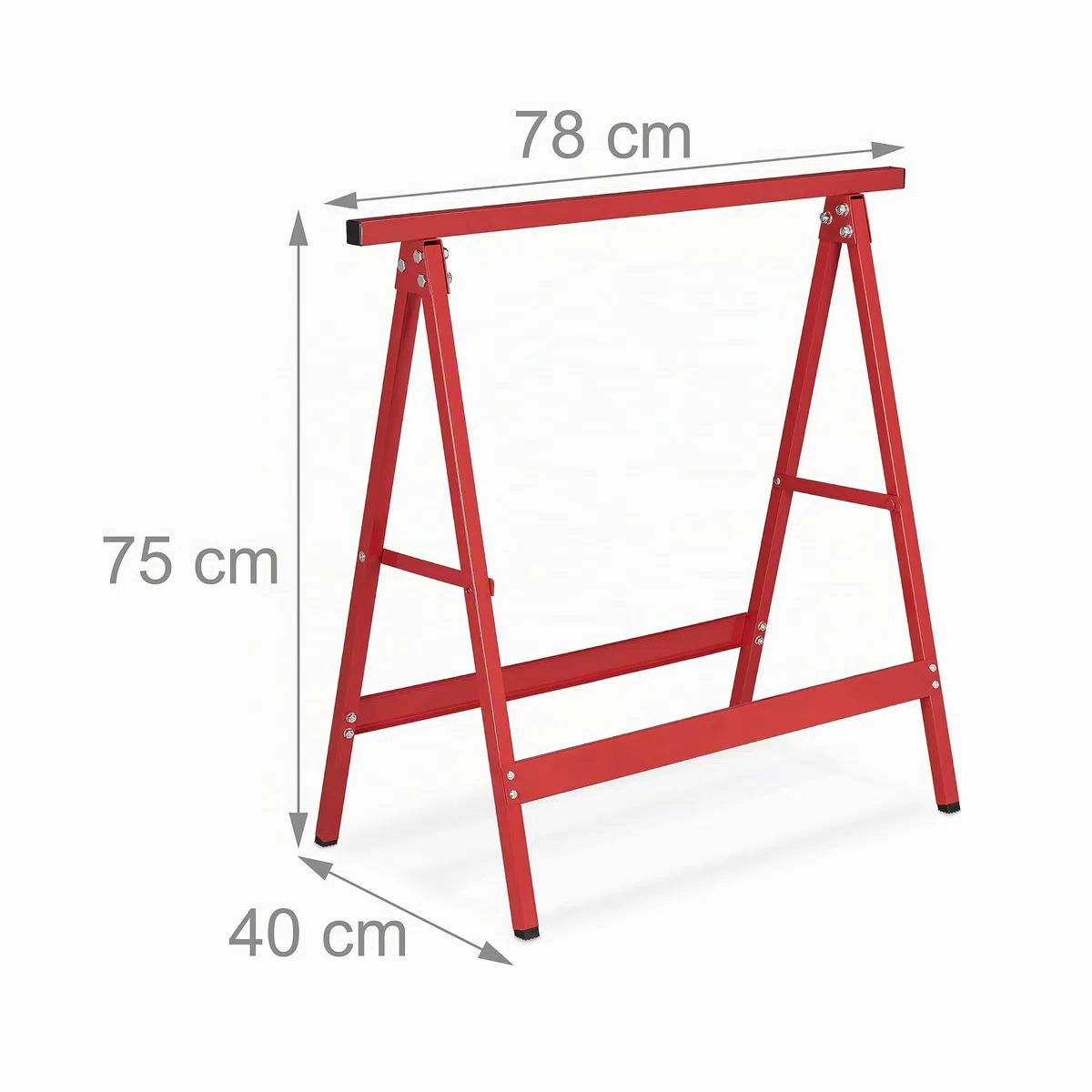 Relaxdays Caballete Plegable, Set de 2, 75 x 78 x 40 cm, Carga Máx. 100 kg, Borriquetas Plegables de Taller, Acero, Rojo